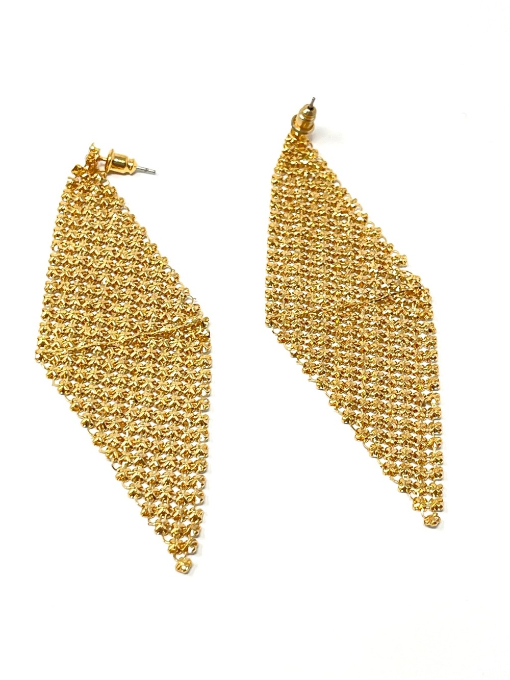 New Anthropologie Chainmail Rhinestone Gold Earrings - Picture 3 of 3
